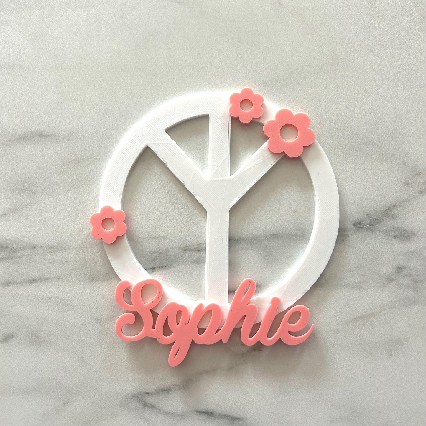 prénom symbole de paix à personnaliser avec fleurs, décoration murale peace enseigne à personnaliser prénom dessus de lit plaque de porte