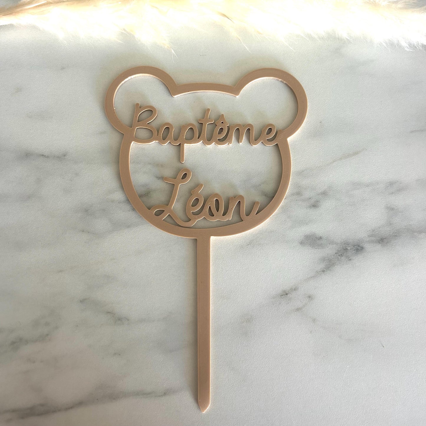 Cake topper ourson à personnaliser, pour gâteau d'anniversaire ou baptême bébé enfant, décoration de gâteau ours