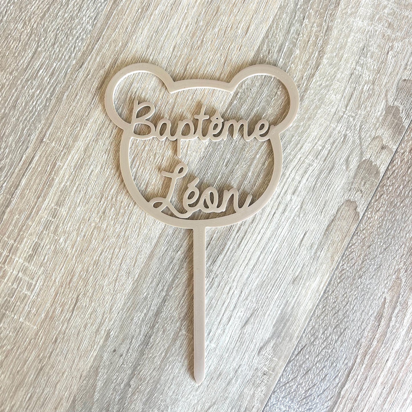 Cake topper ourson à personnaliser, pour gâteau d'anniversaire ou baptême bébé enfant, décoration de gâteau ours