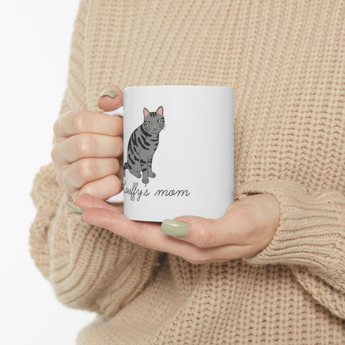 Mug chat tigré gris personnalisé – Cadeau cat mom