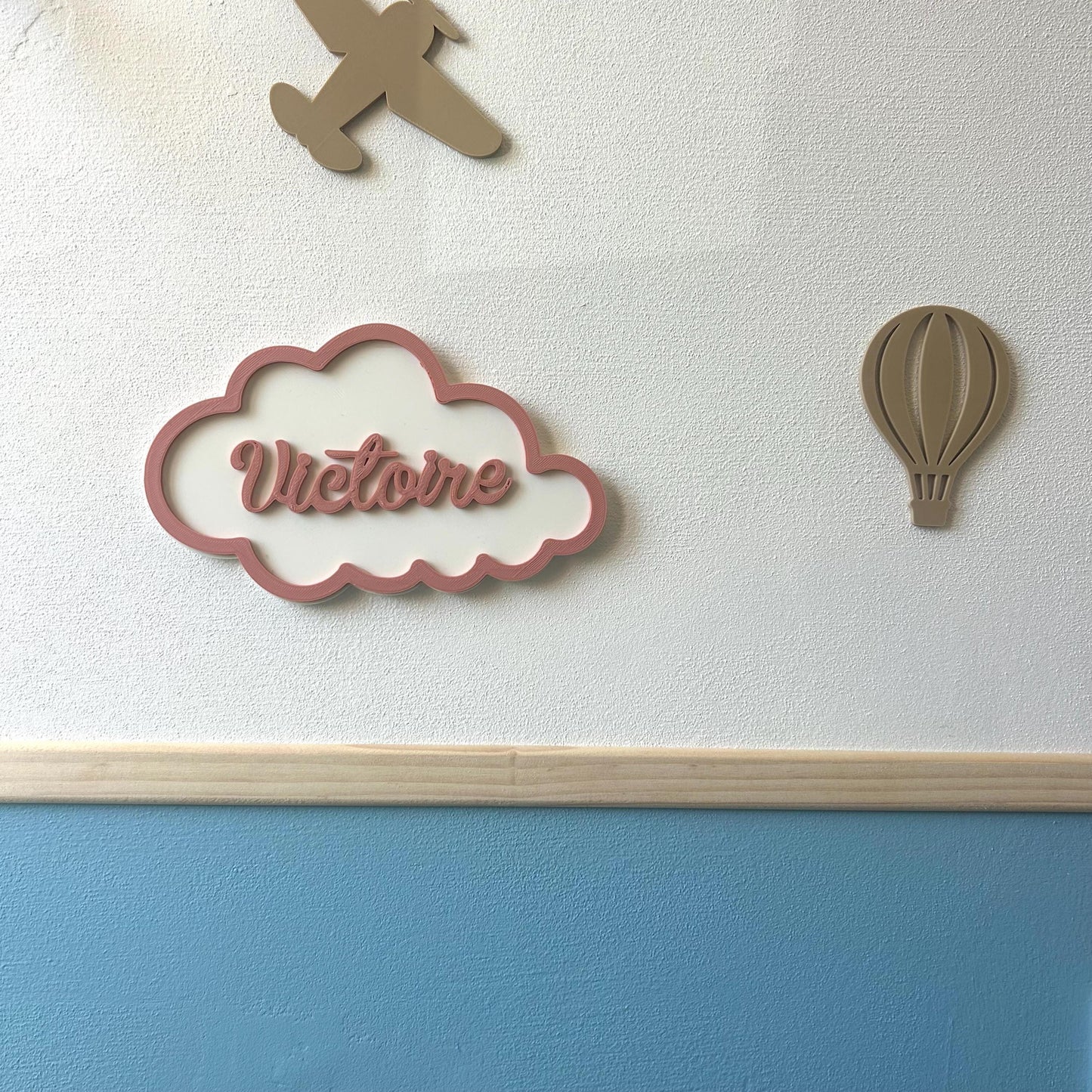 Plaque prénom personnalisée en forme de nuage – Décoration murale chambre bébé ou enfant