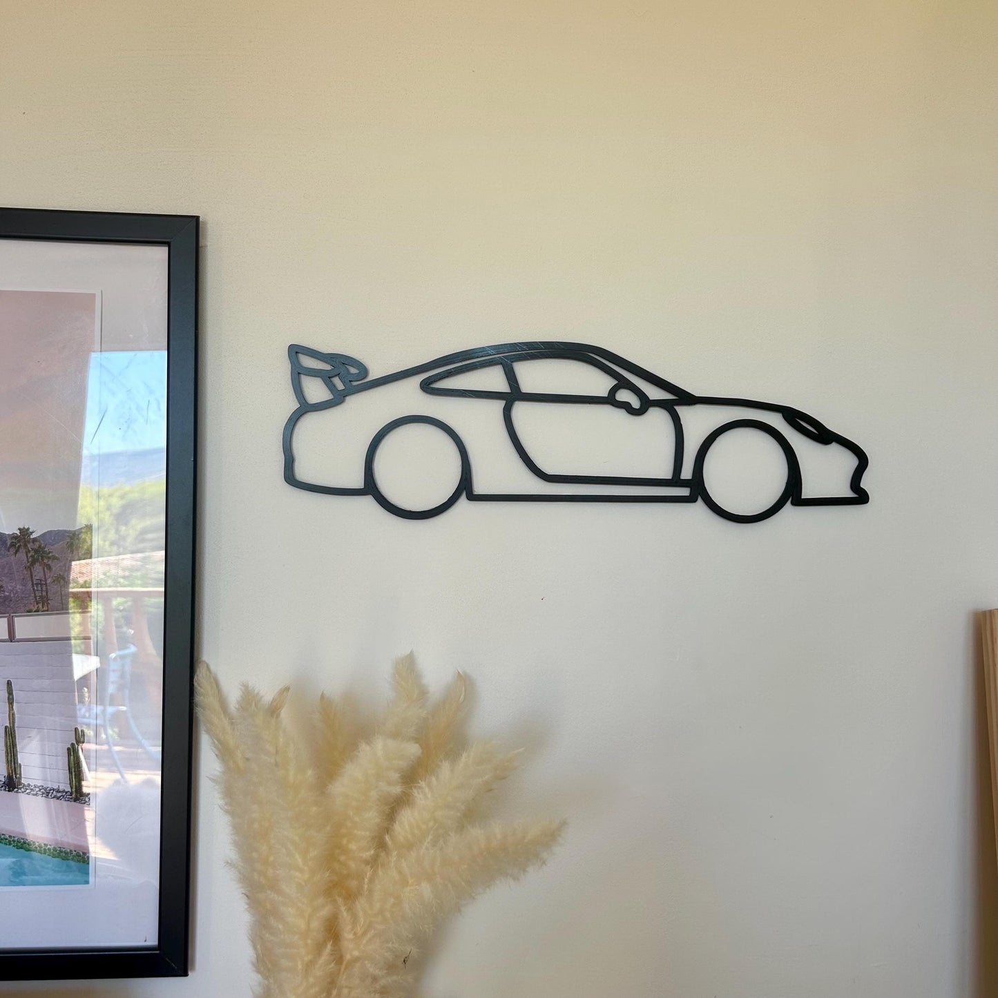 Décoration murale Porsche Sport 3D – Silhouette moderne en PLA noir pour salon, bureau ou garage – Design élégant et unique