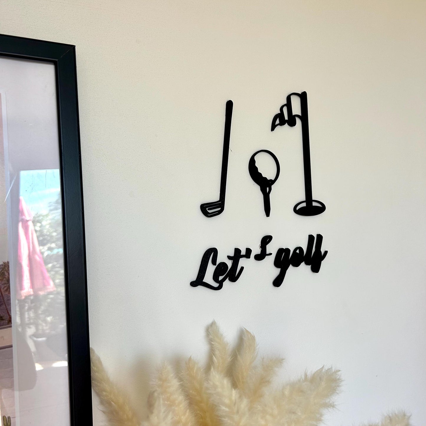 Décoration Murale “Let’s Golf” – Art mural Golf Moderne – Cadeau Original pour Golfeur – Club, Balle & Drapeau en Silhouette Noir