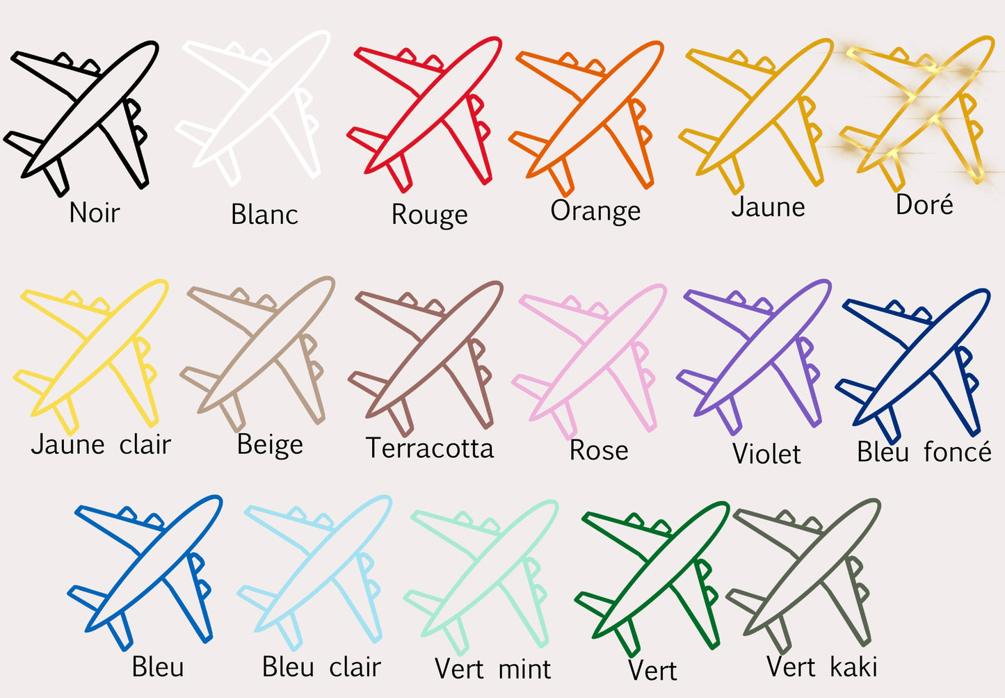 palette des couleurs proposées pour avion mural 