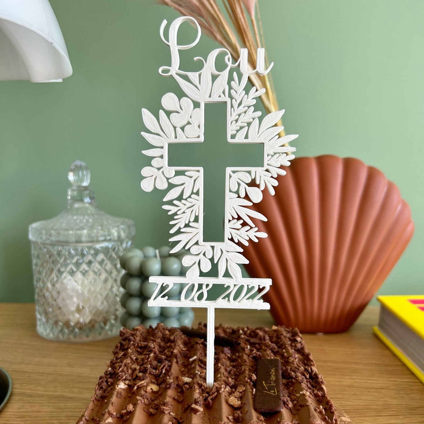 Cake topper pour gâteau de baptême personnalisé en forme de croix