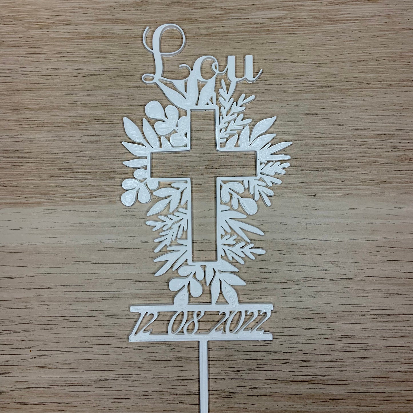 Cake topper pour gâteau de baptême personnalisé en forme de croix