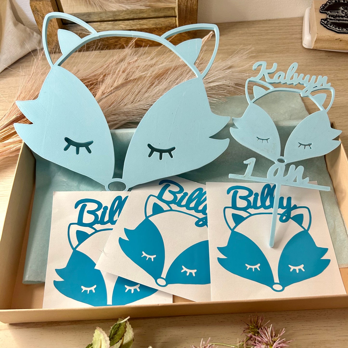 Box cadeau bébé avec prénom – Décoration murale renard personnalisée et mignonne